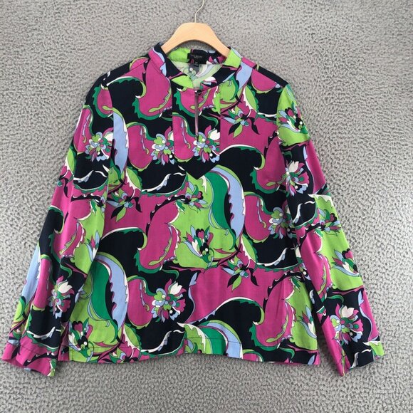 Talbots Top Womens 12 Petite Pink Multi Floral Long Sleeve Button Keyhole Neck - Picture 1 of 9